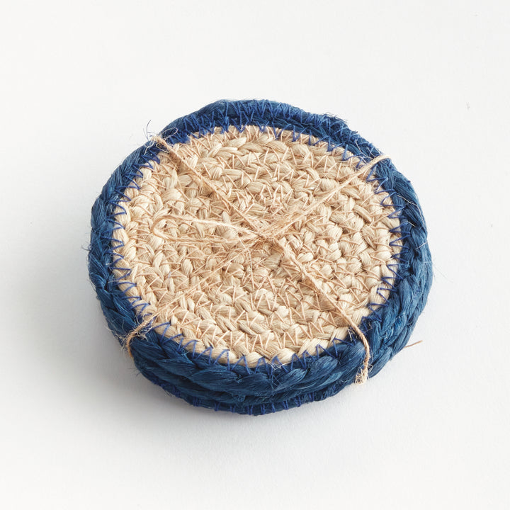 JUTE COASTERS, SET OF 4 - Natural / Navy