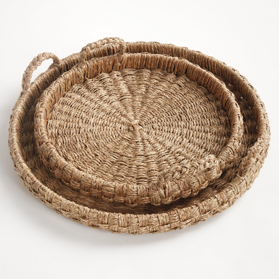 SAWYER ROUND TRAYS WITH HANDLES, SET OF 2