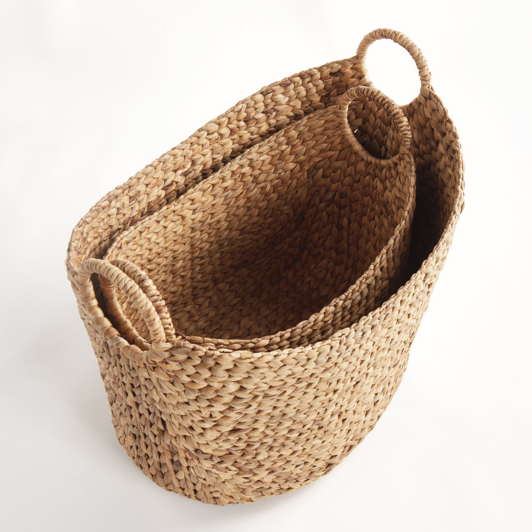 JOSETTE WATER HYACINTH BASKETS WITH HANDLES, SET OF 2