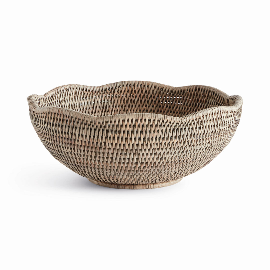 BURMA RATTAN SCALLOPED EDGE BOWL - Graywash