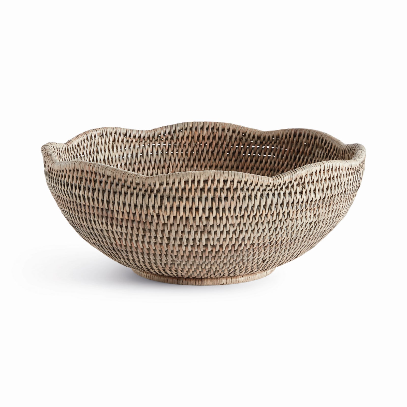 BURMA RATTAN SCALLOPED EDGE BOWL - Graywash