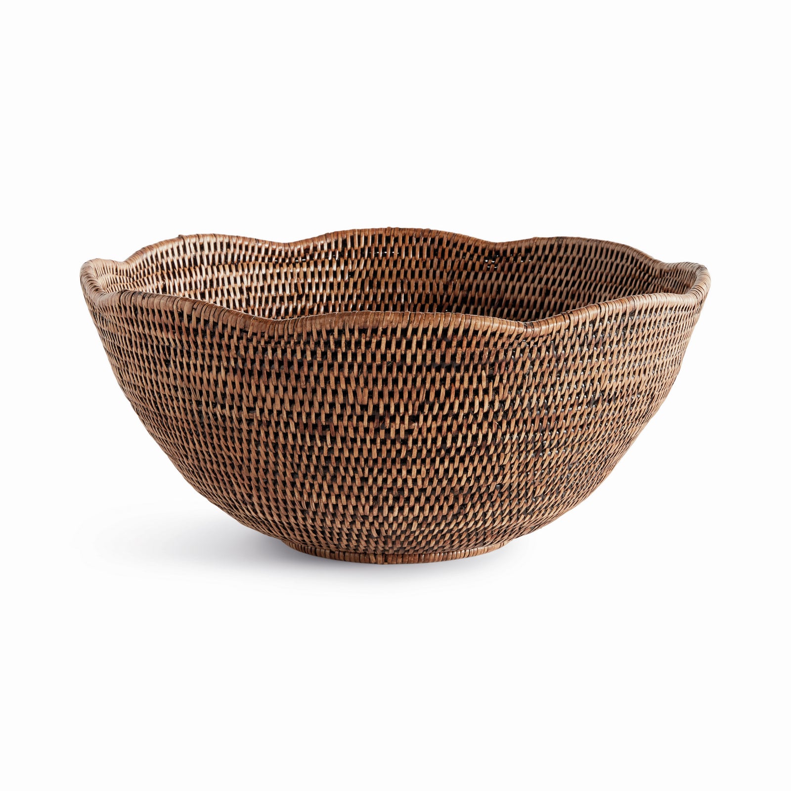 BURMA RATTAN SCALLOPED EDGE BOWL LARGE - Warm Brown