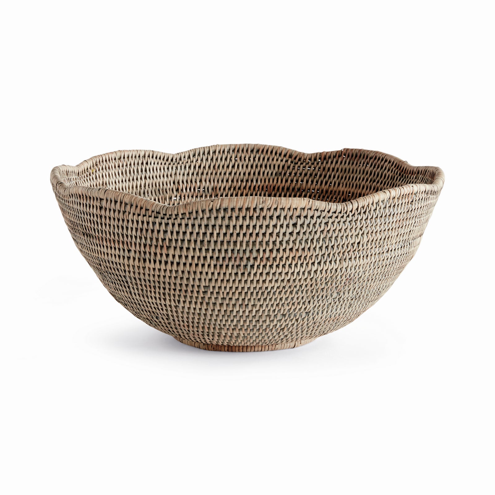 BURMA RATTAN SCALLOPED EDGE BOWL LARGE - Graywash