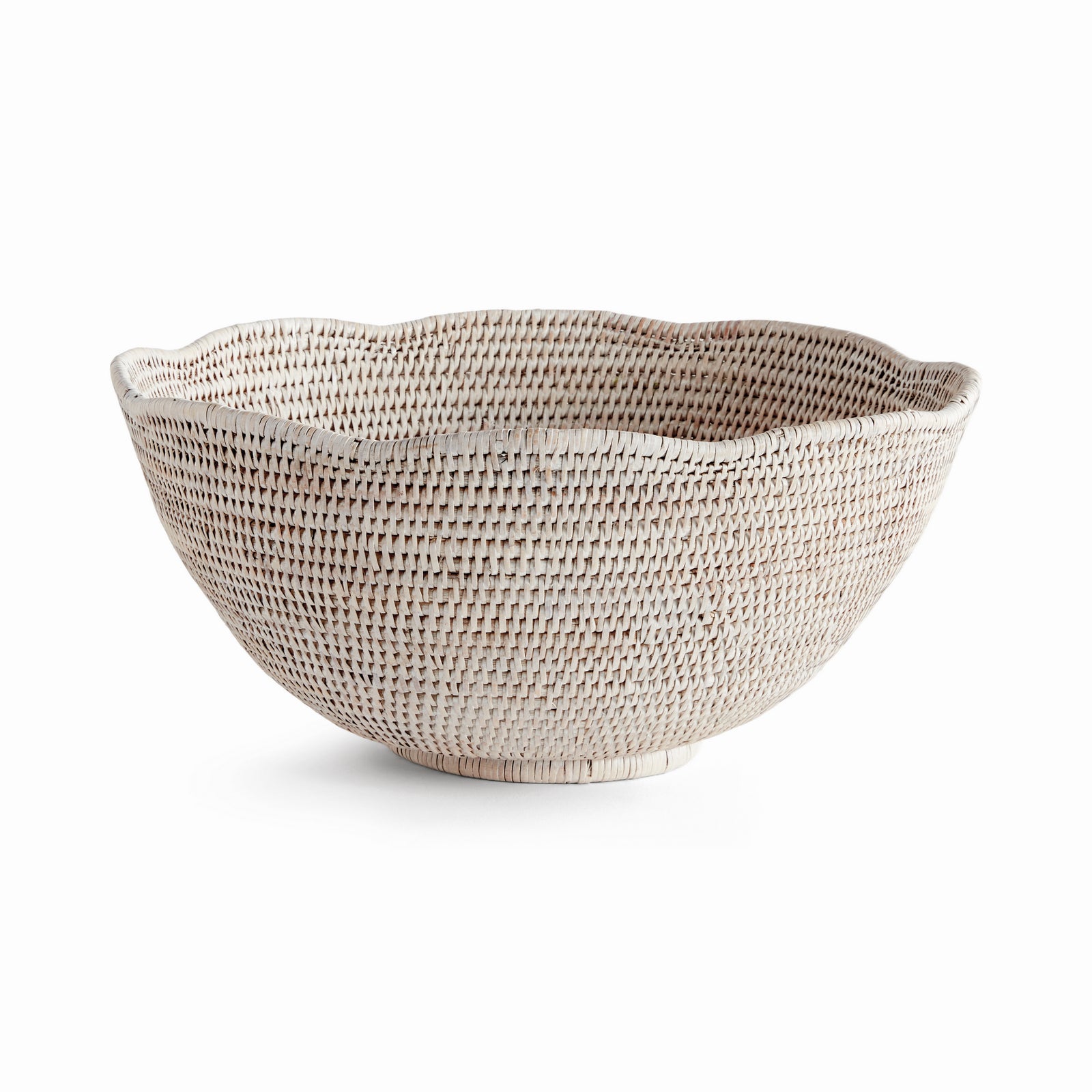 BURMA RATTAN SCALLOPED EDGE BOWL LARGE - Whitewash