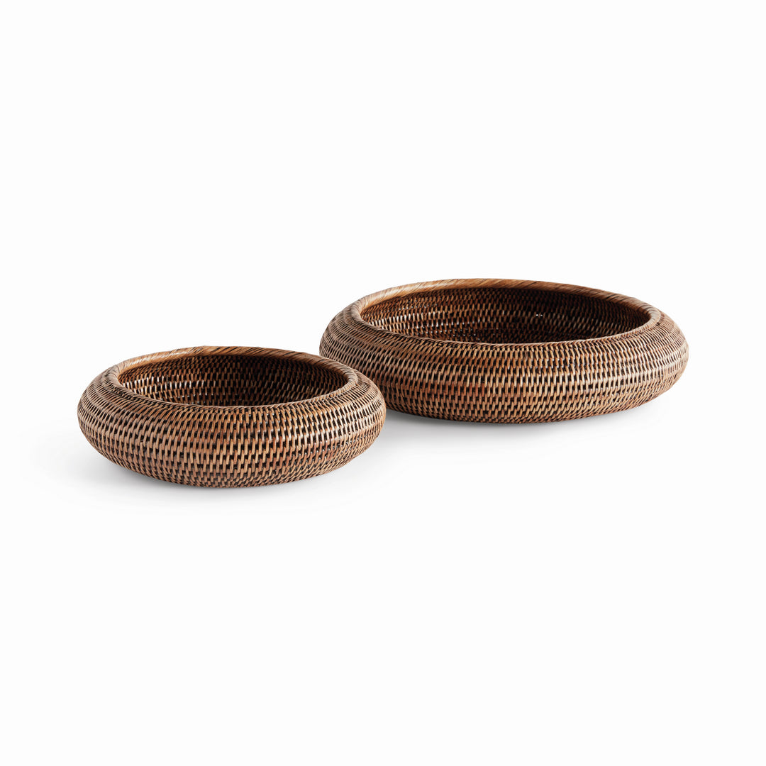 BURMA RATTAN SHALLOW DISPLAY BOWLS, SET OF 2 - Warm Brown