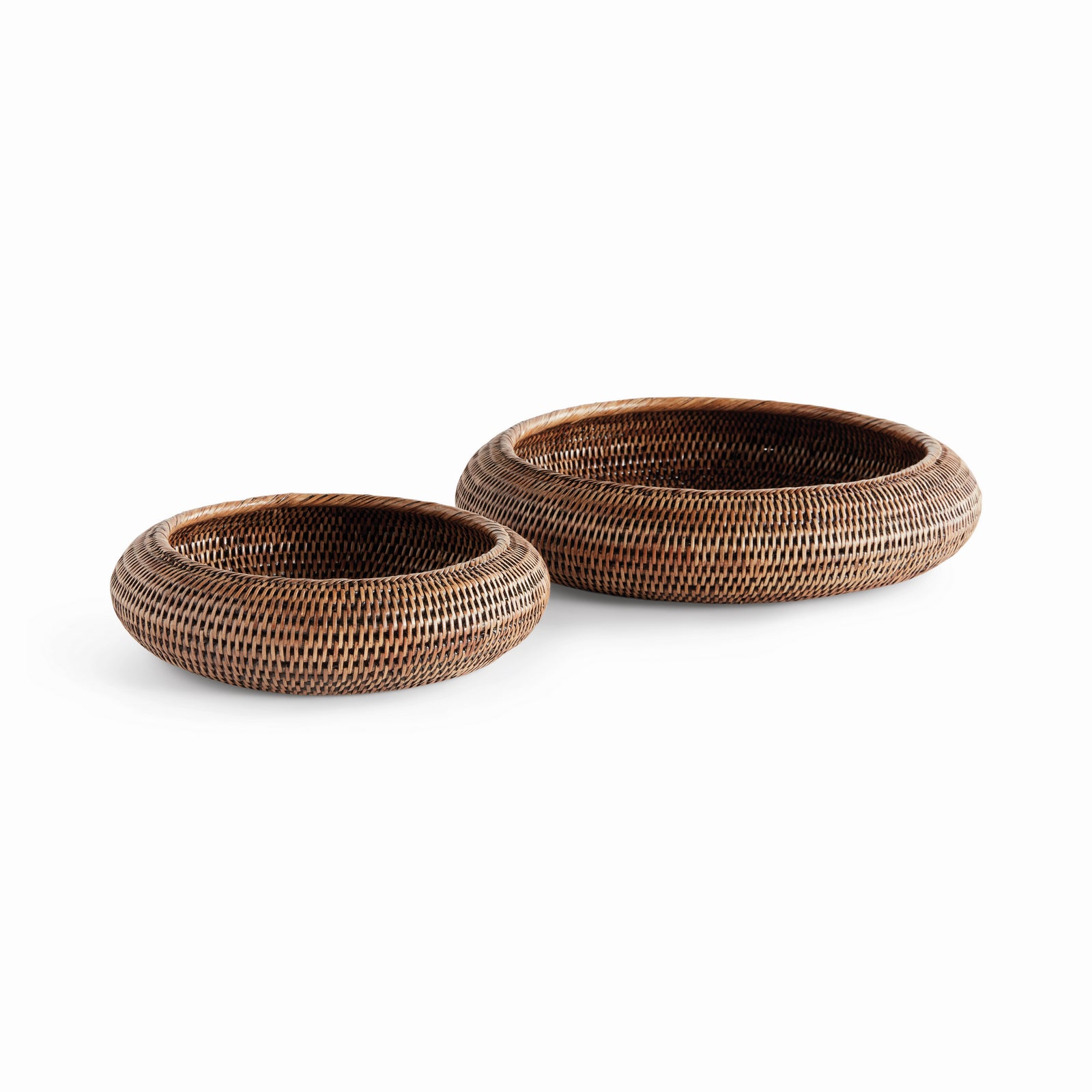 BURMA RATTAN SHALLOW DISPLAY BOWLS, SET OF 2 - Warm Brown