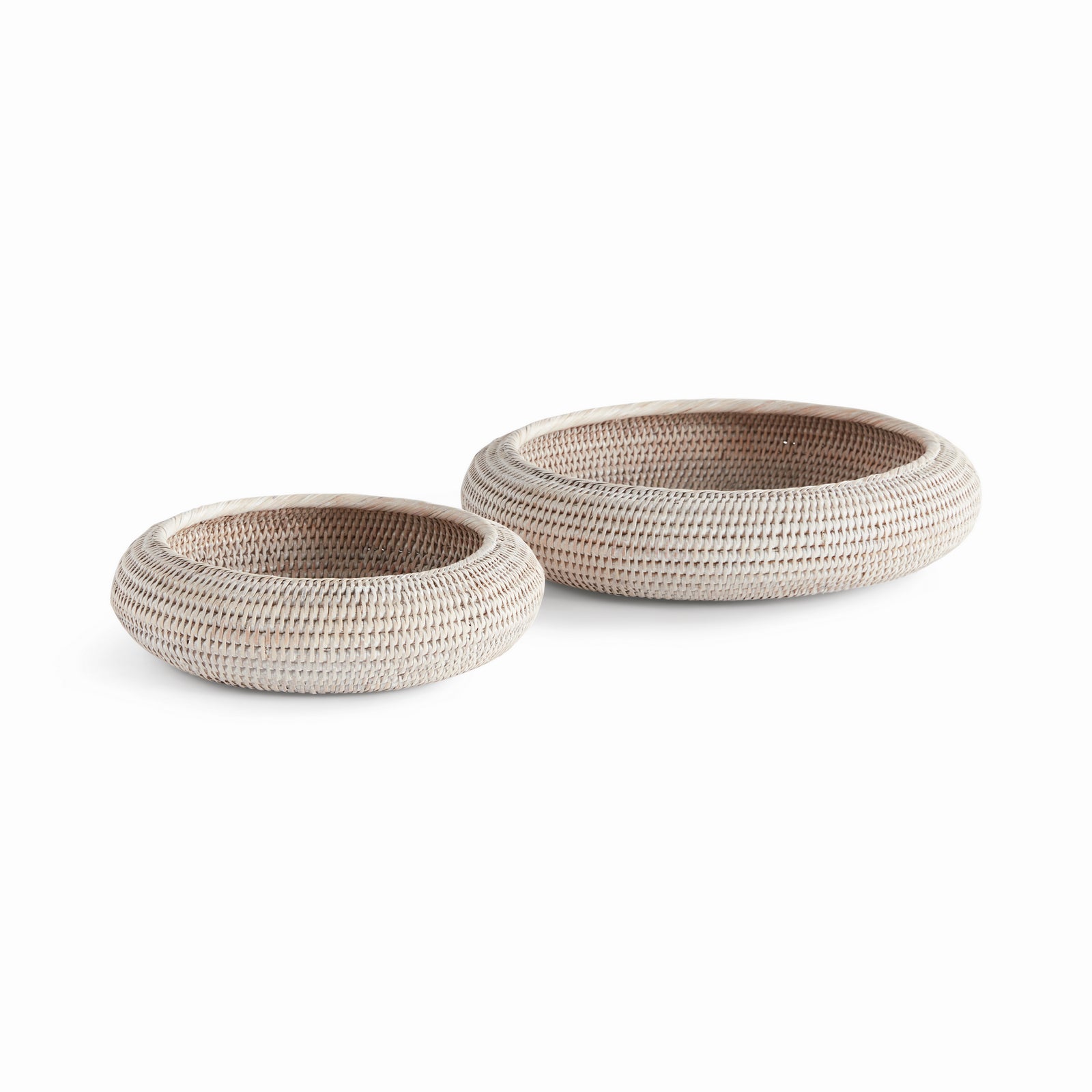 BURMA RATTAN SHALLOW DISPLAY BOWLS, SET OF 2 - Whitewash