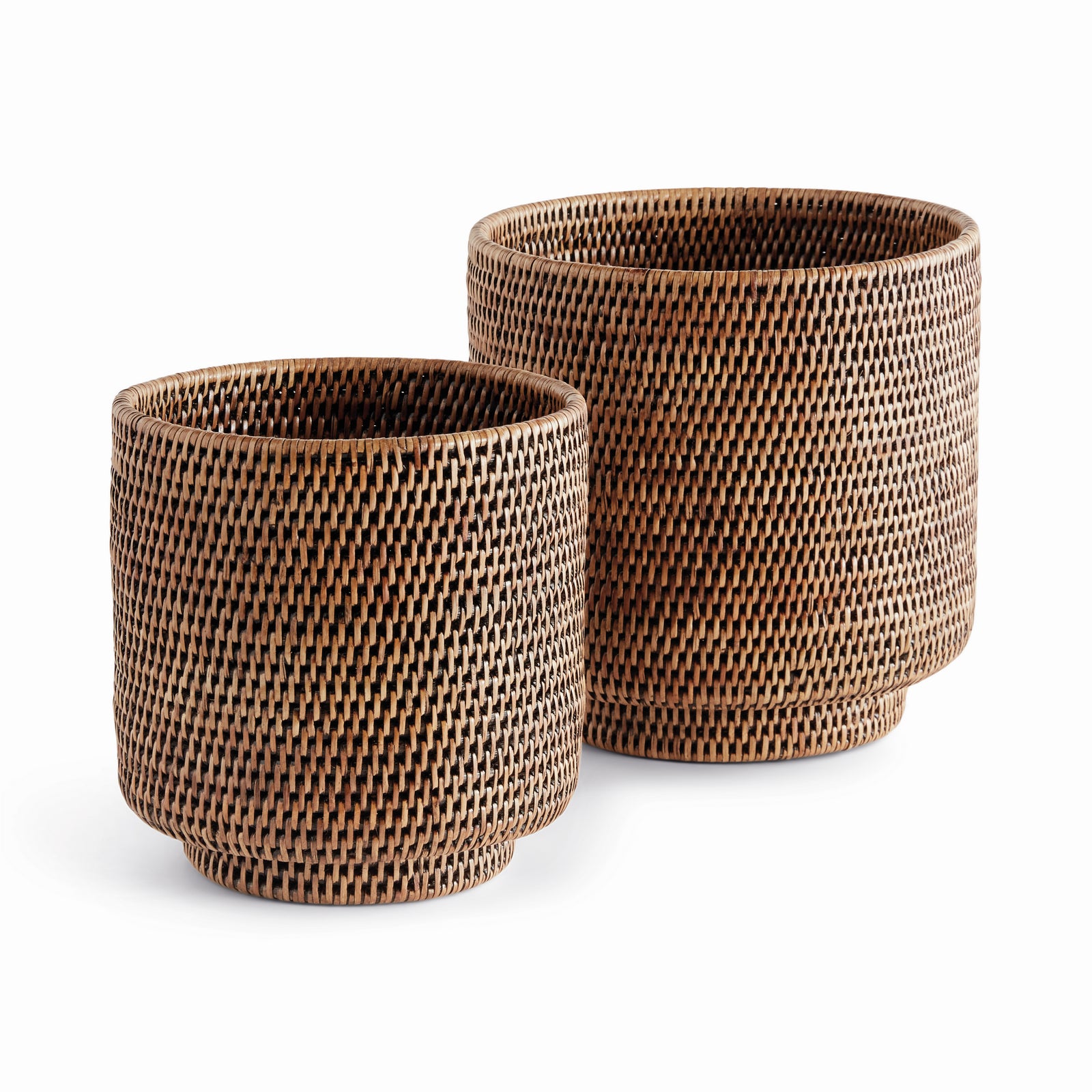 BURMA RATTAN CACHEPOTS LARGE, SET OF 2 - Warm Brown