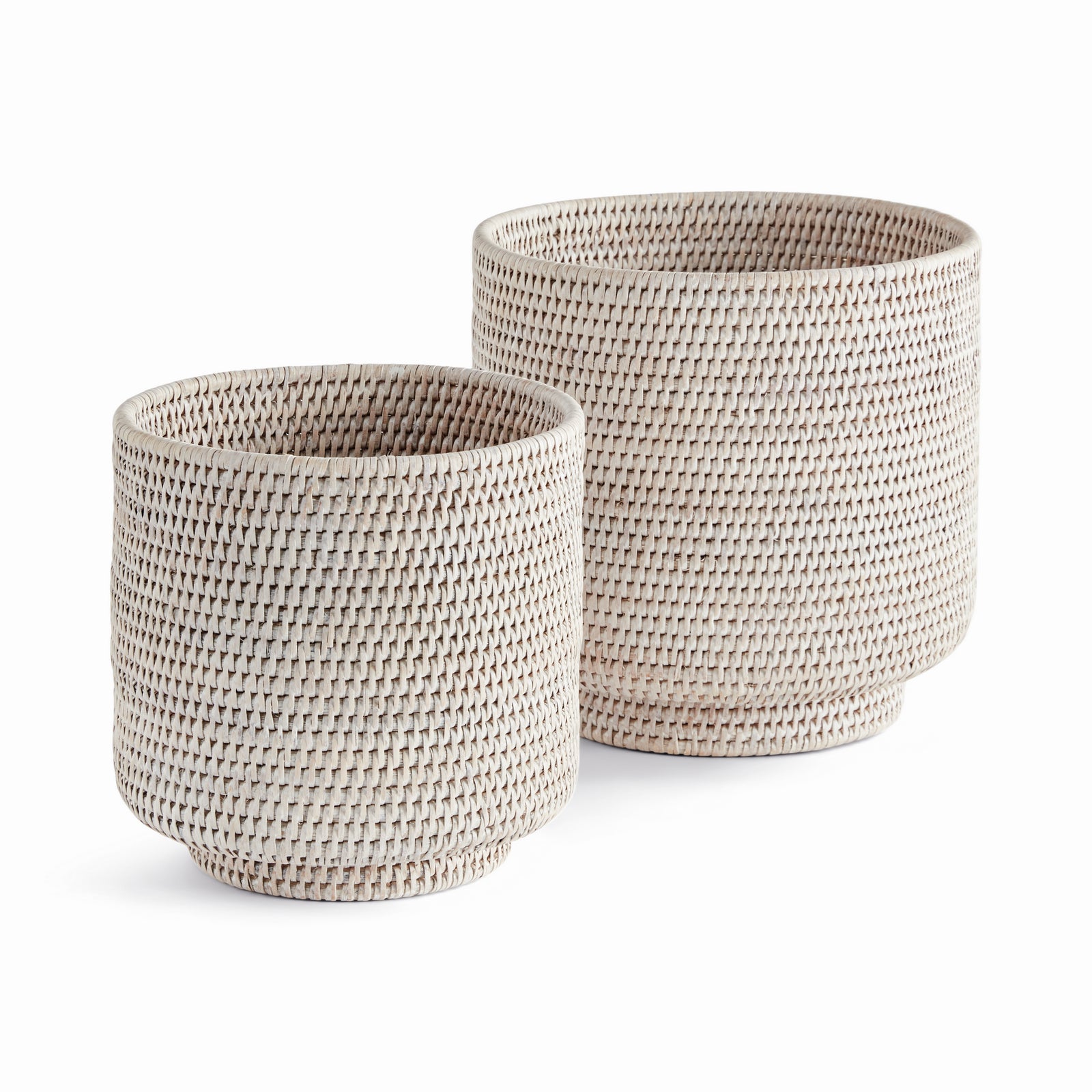BURMA RATTAN CACHEPOTS LARGE, SET OF 2 - Whitewash