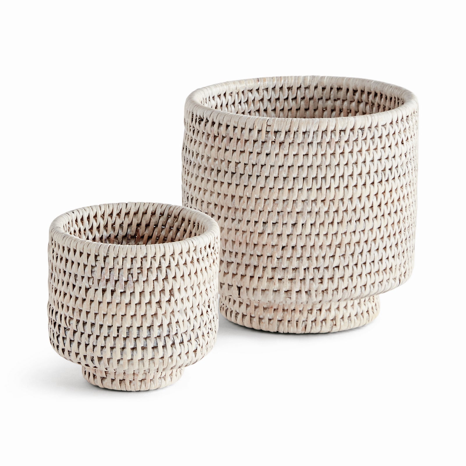 BURMA RATTAN CACHEPOTS SMALL, SET OF 2 - Whitewash