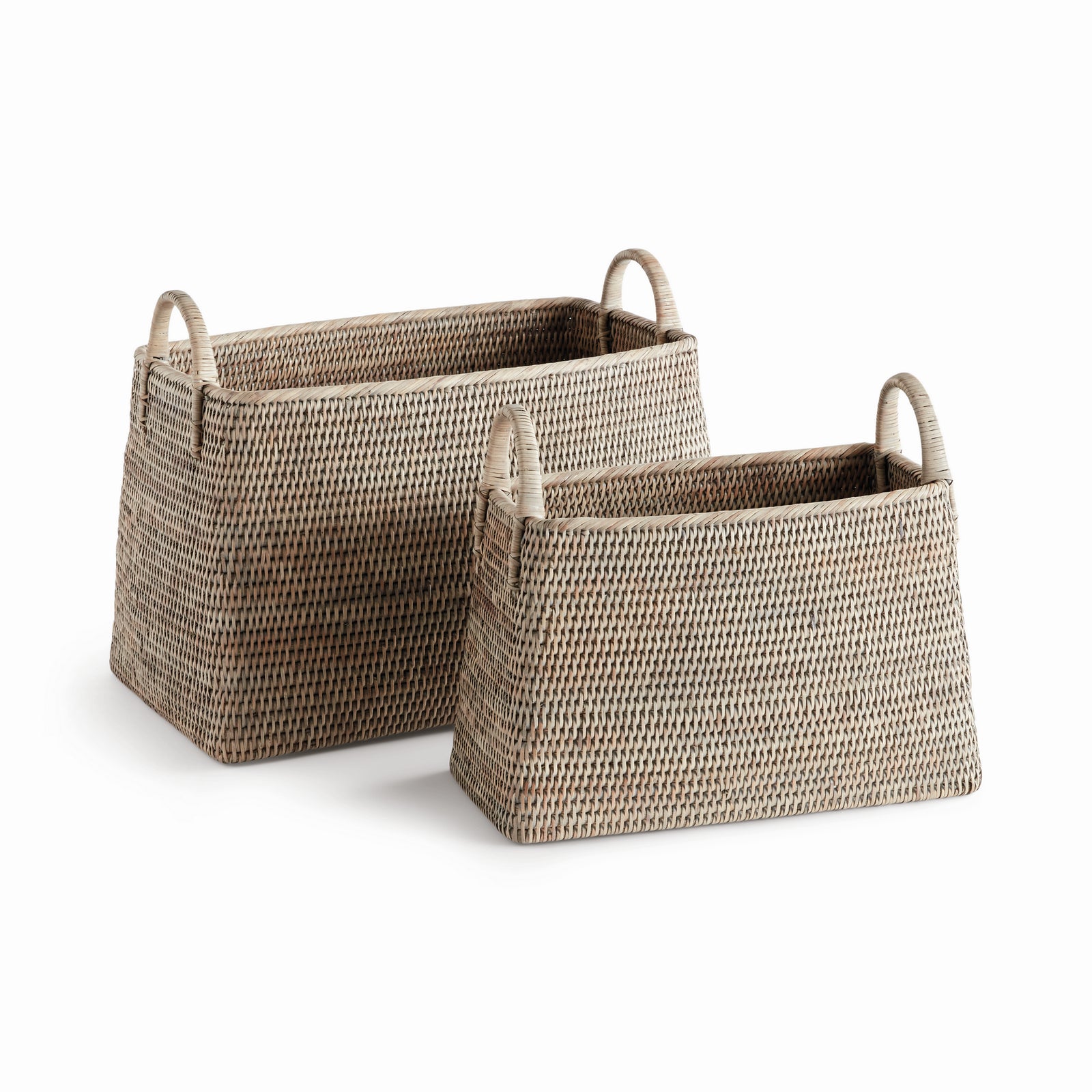 BURMA RATTAN NARROW MAGAZINE BASKET, SET OF 2 - Graywash