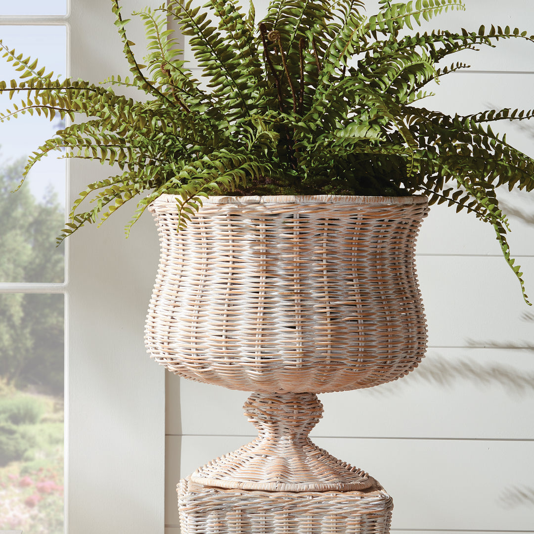 CHESAPEAKE RATTAN FOOTED URN WIDE - Whitewash