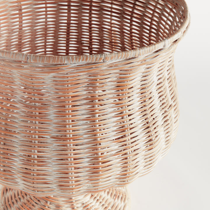 CHESAPEAKE RATTAN FOOTED URN WIDE - Whitewash