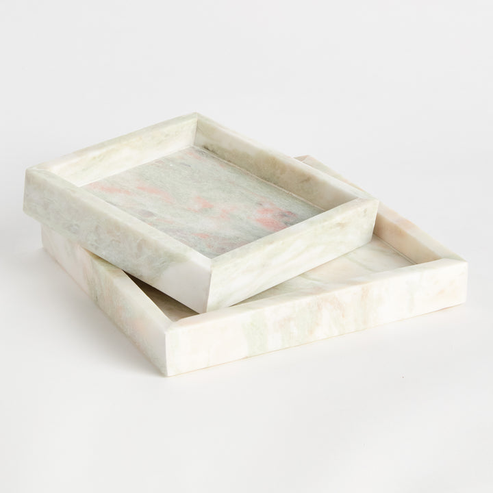 JOHANNA SQUARE MARBLE TRAYS SMALL, SET OF 2