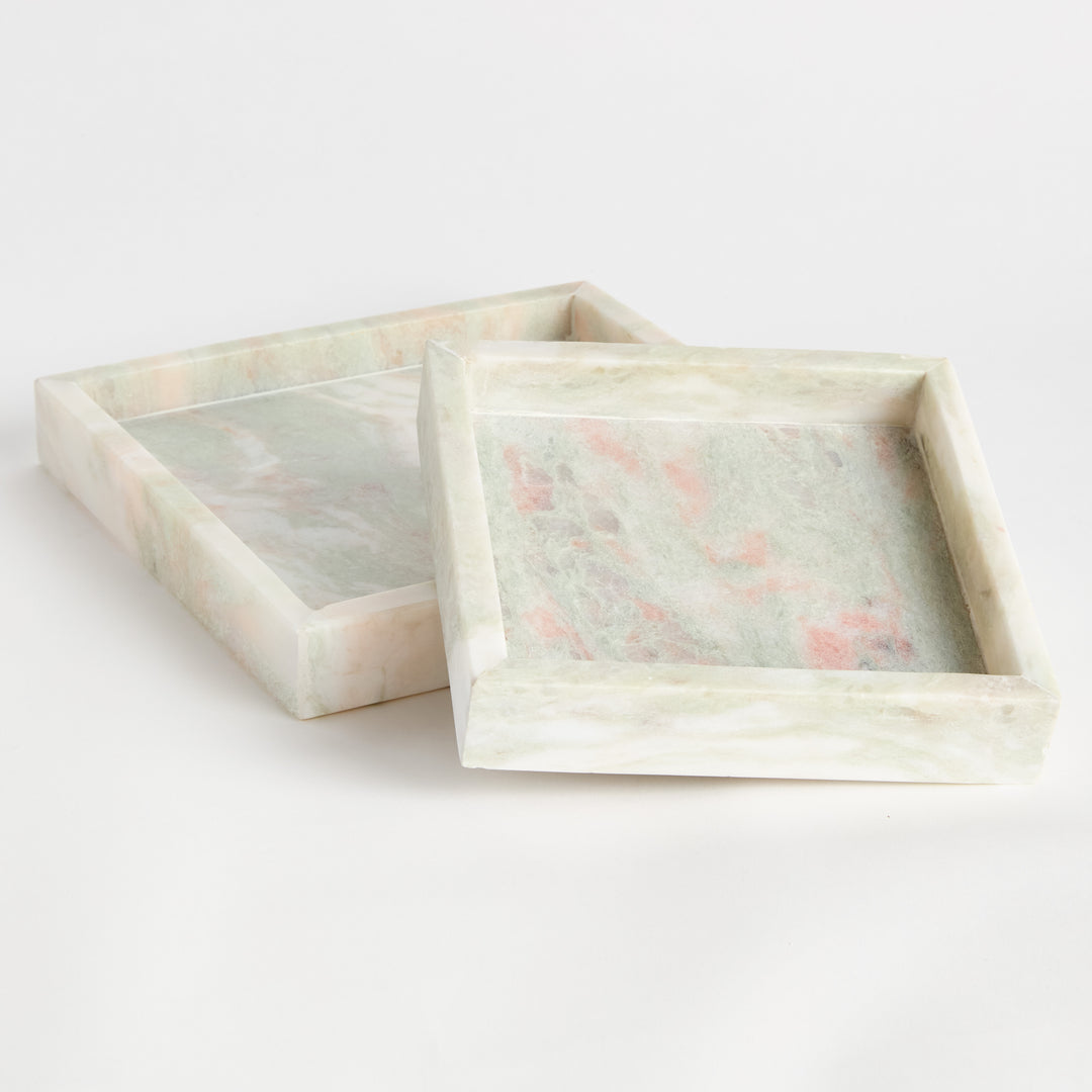 JOHANNA SQUARE MARBLE TRAYS SMALL, SET OF 2