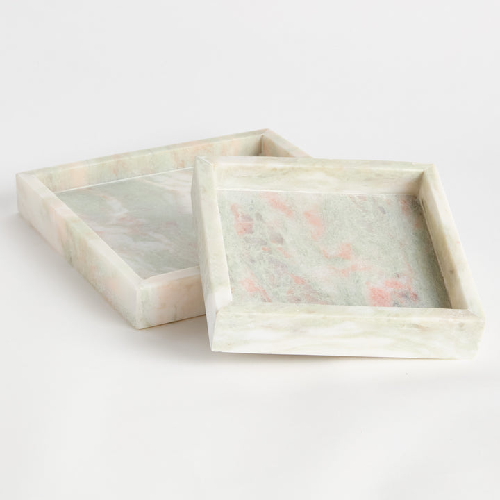 JOHANNA SQUARE MARBLE TRAYS SMALL, SET OF 2