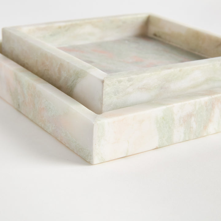 JOHANNA SQUARE MARBLE TRAYS SMALL, SET OF 2