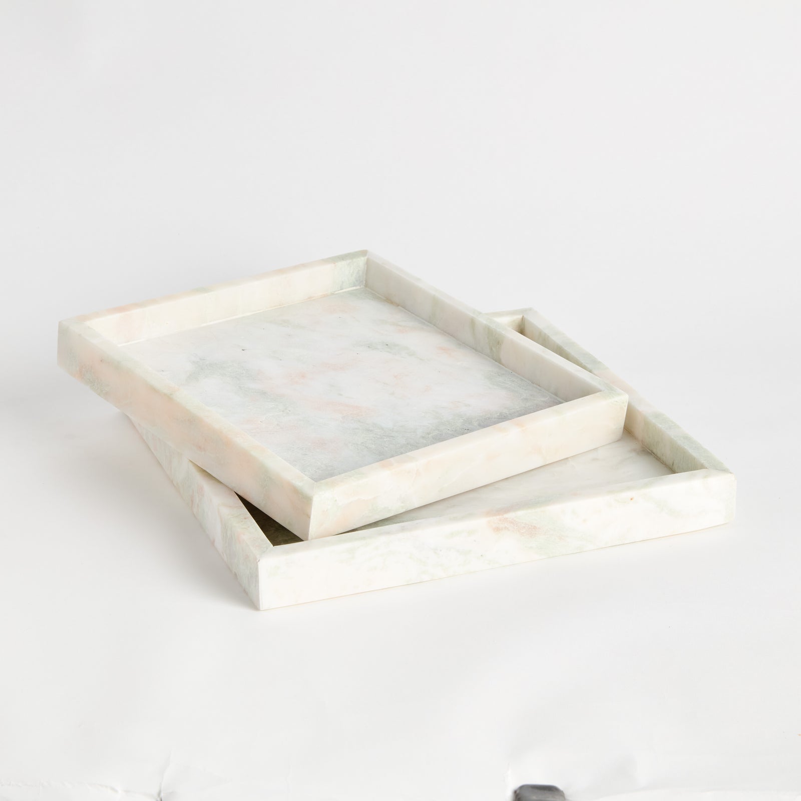 JOHANNA SQUARE MARBLE TRAYS LARGE, SET OF 2