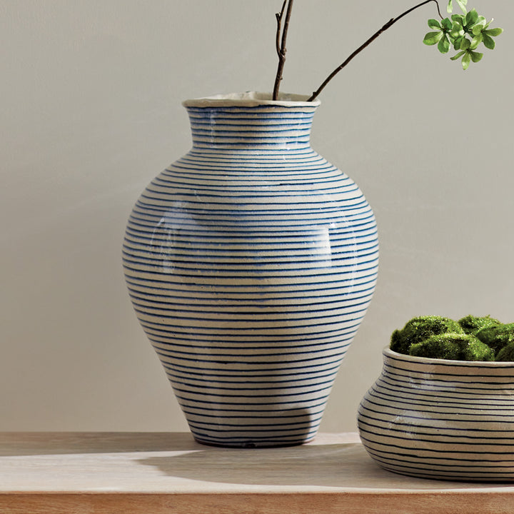 MIRELA VASE LARGE - White/Navy Blue