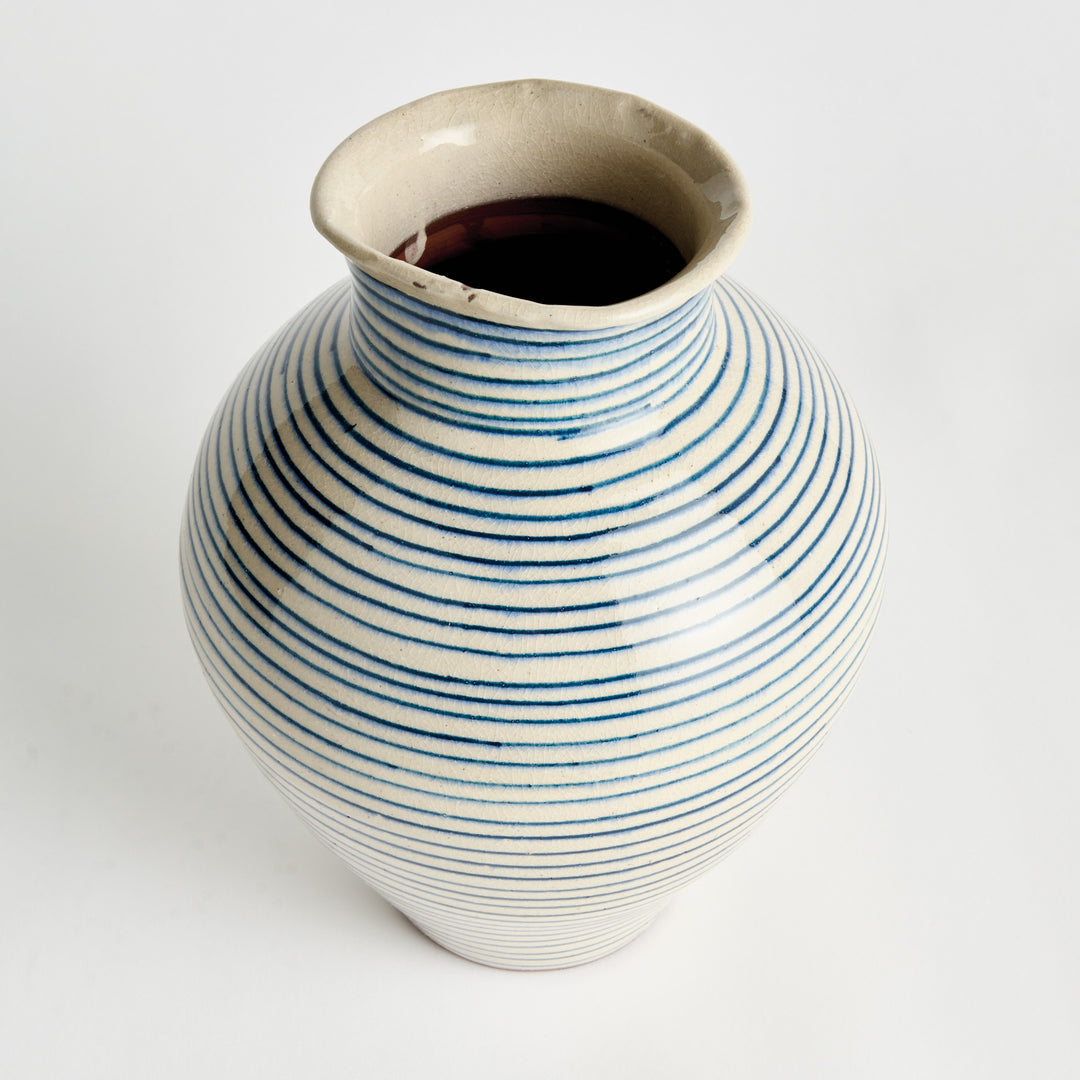 MIRELA VASE MEDIUM - White/Navy Blue
