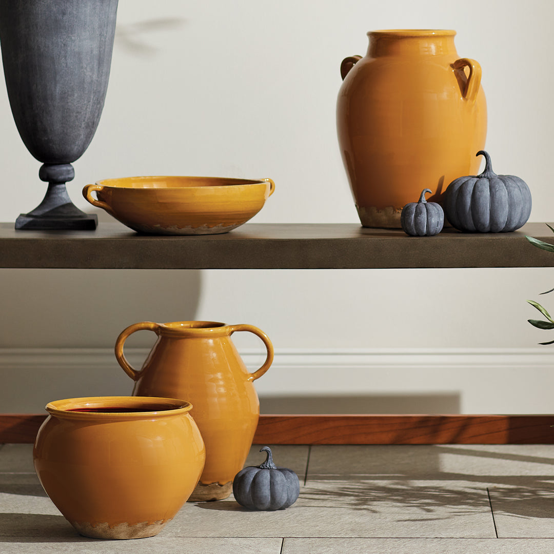 MAISHA VASE WITH HANDLES SMALL - Ochre/Natural