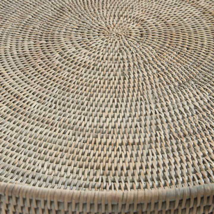BURMA RATTAN ROUND OTTOMAN TRAYS LG ST/2 - Graywash