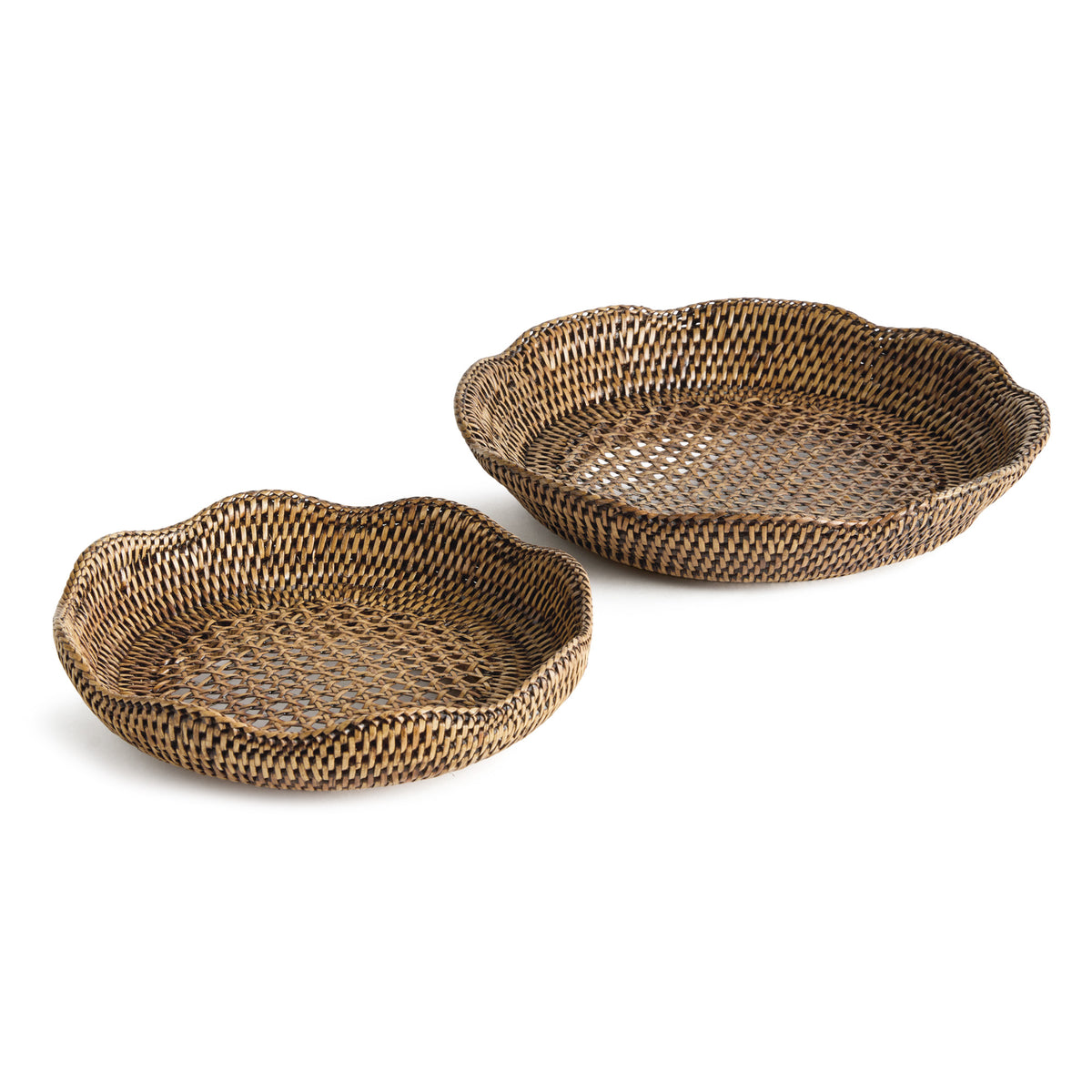 BURMA RATTAN SCALLOPED TRAYS ST/2 - Warm Brown