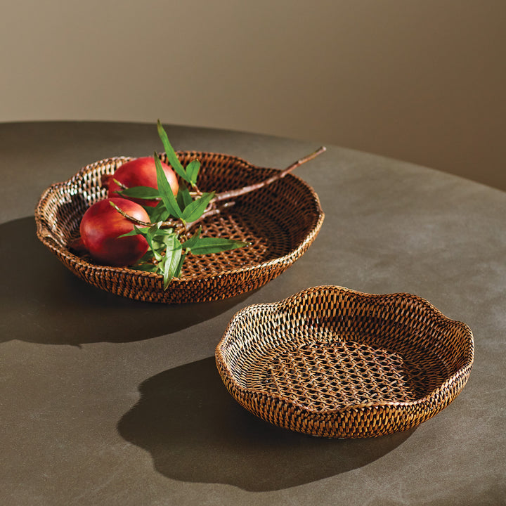 BURMA RATTAN SCALLOPED TRAYS ST/2 - Warm Brown