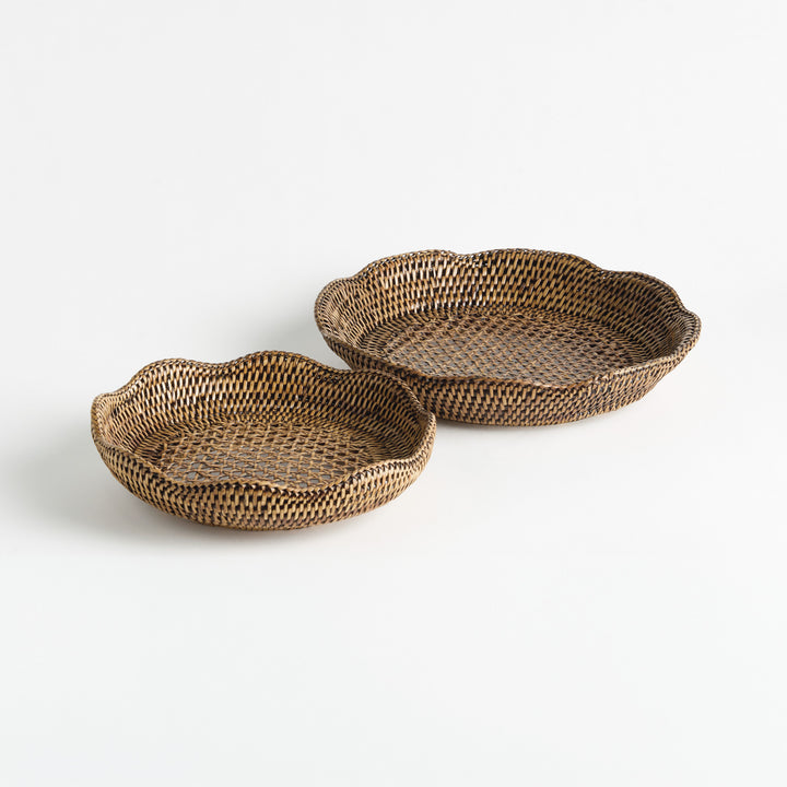 BURMA RATTAN SCALLOPED TRAYS ST/2 - Warm Brown
