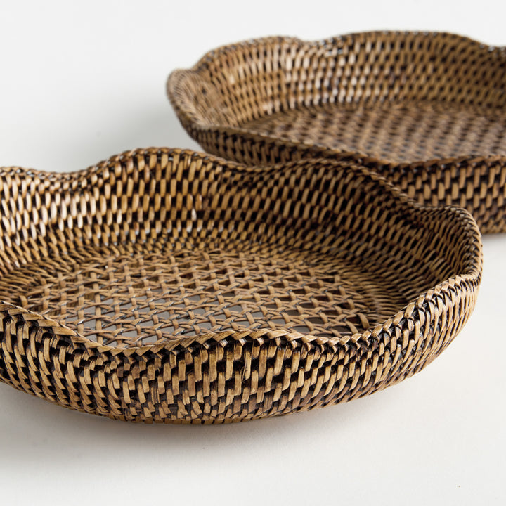 BURMA RATTAN SCALLOPED TRAYS ST/2 - Warm Brown