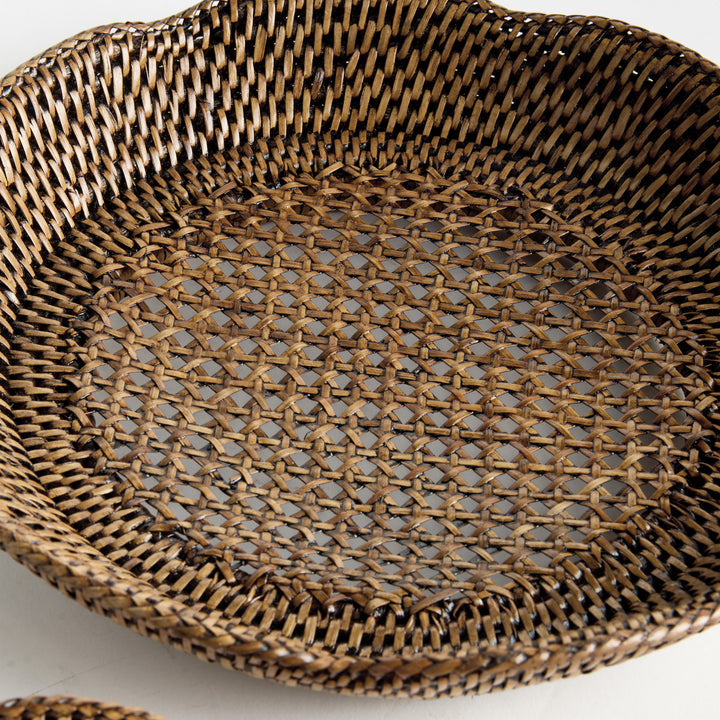 BURMA RATTAN SCALLOPED TRAYS ST/2 - Warm Brown