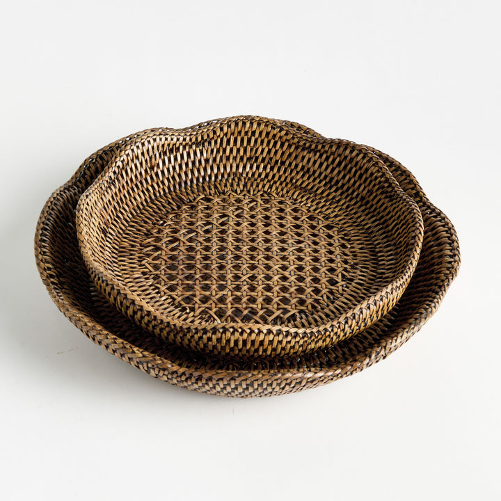 BURMA RATTAN SCALLOPED TRAYS ST/2 - Warm Brown