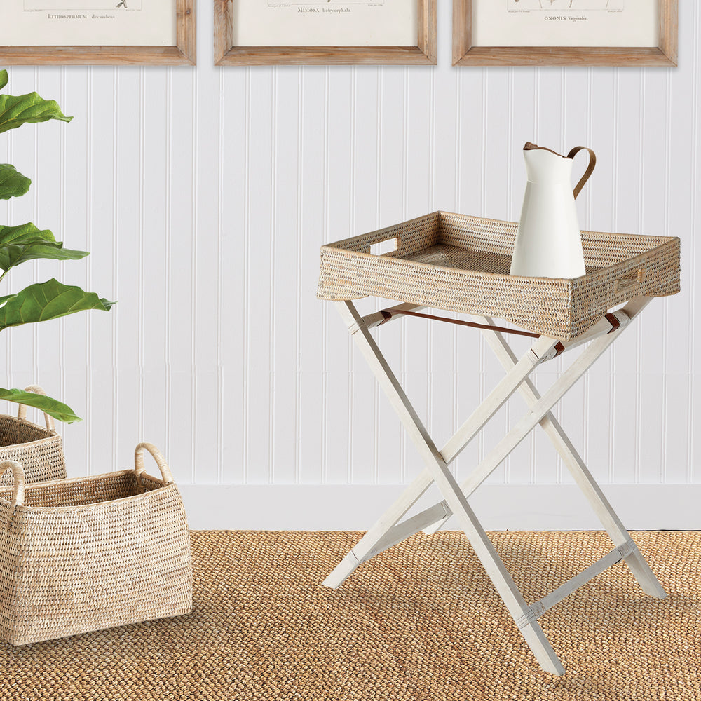 BURMA RATTAN BUTLER TRAY TABLE - Whitewash