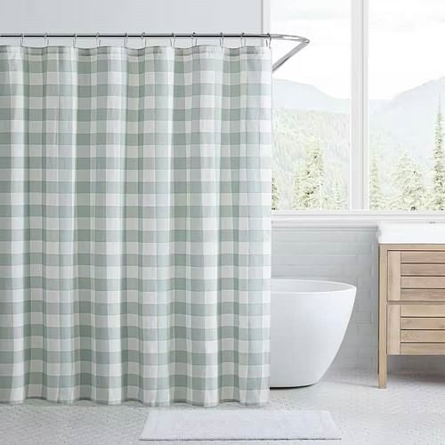 72-inch 100-Percent Cotton Fabric Shower Curtain with Green White