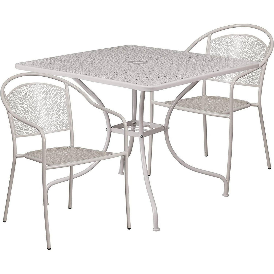 3-Piece Grey Steel Metal Outdoor Patio Furniture Set with 2 Chairs and