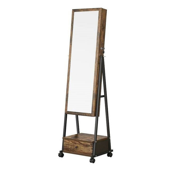 Modern Industrial Metal Wood Jewelry Armoire Cabinet Organizer Mirror
