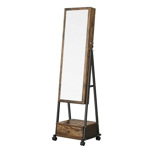 Modern Industrial Metal Wood Jewelry Armoire Cabinet Organizer Mirror