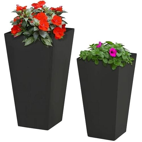 Set of 2 Modern Lightweight Black Outdoor Patio Flower Pot Tall