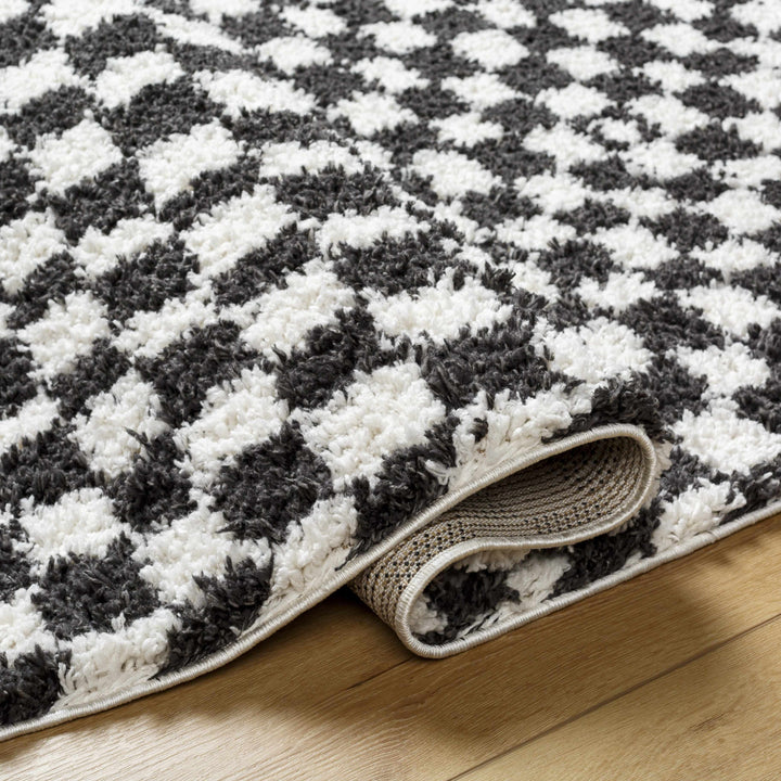 Kieu Black & White Checkered Shag Rug