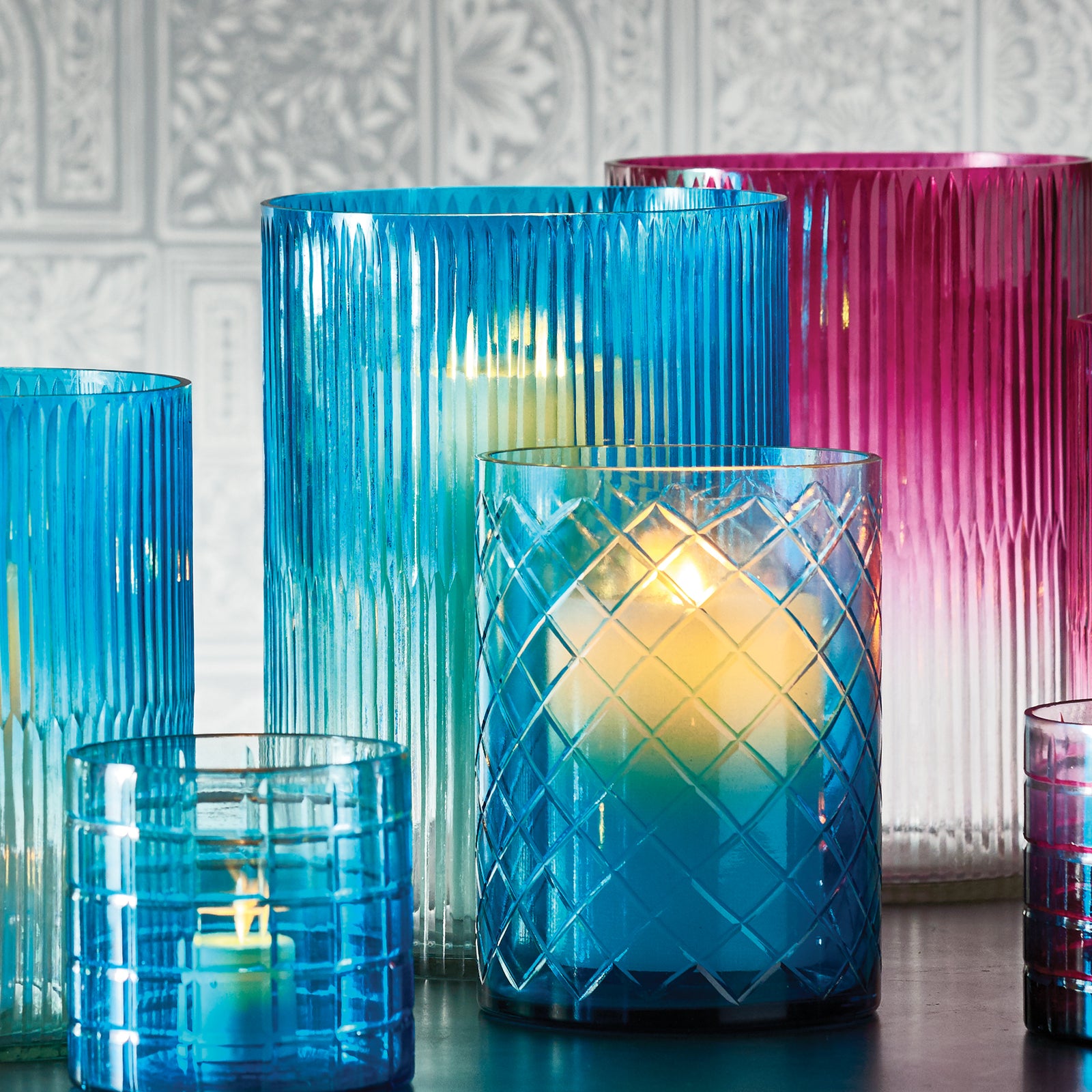 AURORA HURRICANES 10" & 7", SET OF 2 - Aqua Ombre