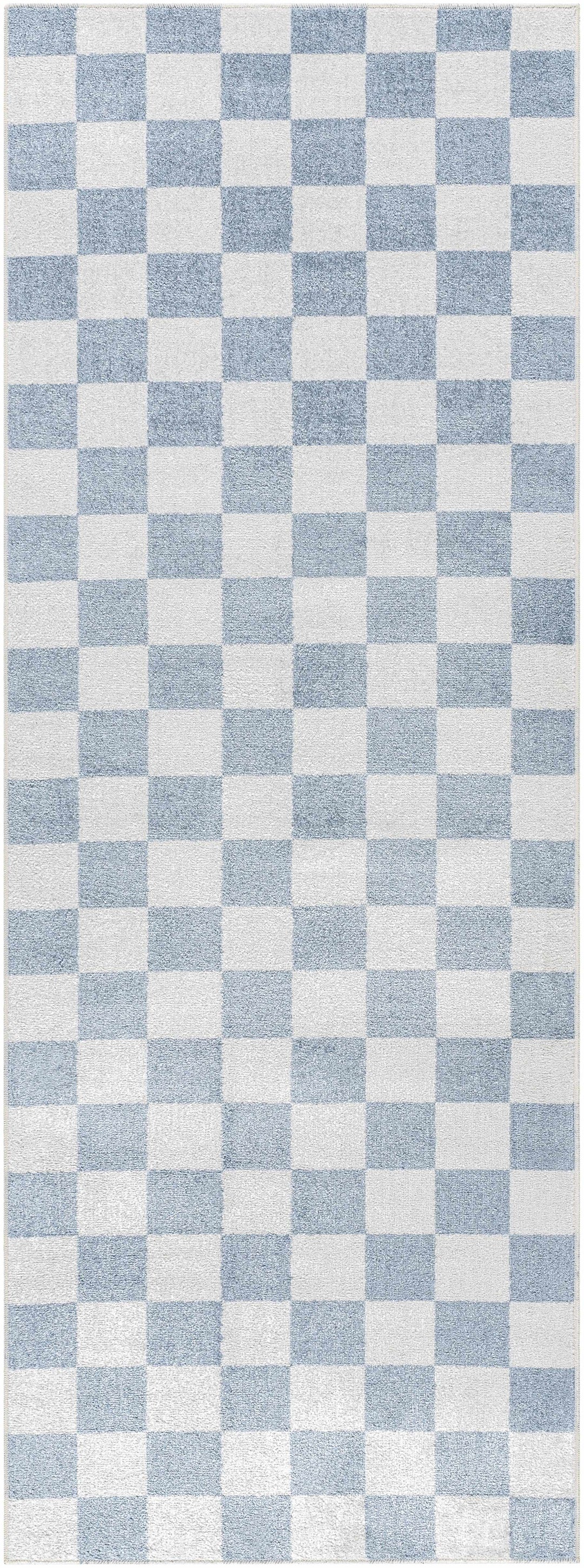 Brone Blue Checkered Washable Rug