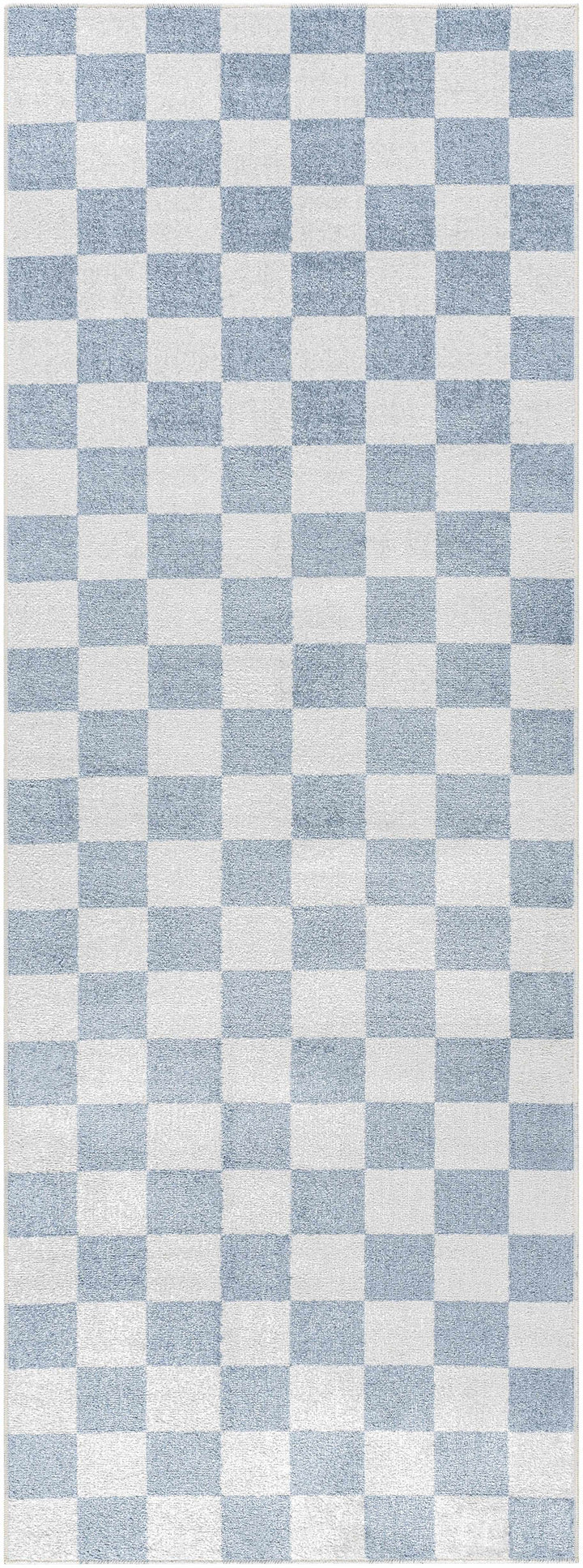 Brone Blue Checkered Washable Rug