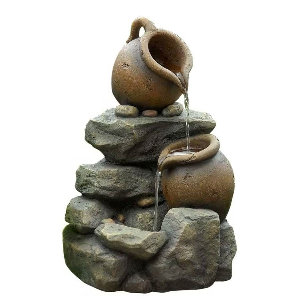 Outdoor Garden Polyresin Rock and Pitchers Waterfall Fountain with