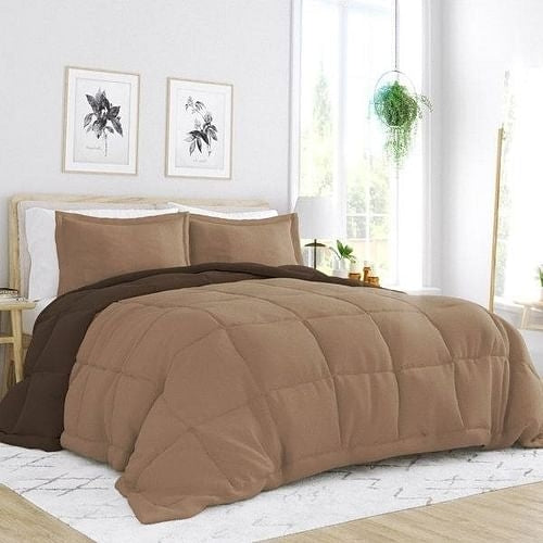 Twin/Twin XL 2-Piece Reversible Microfiber Comforter Set in Taupe