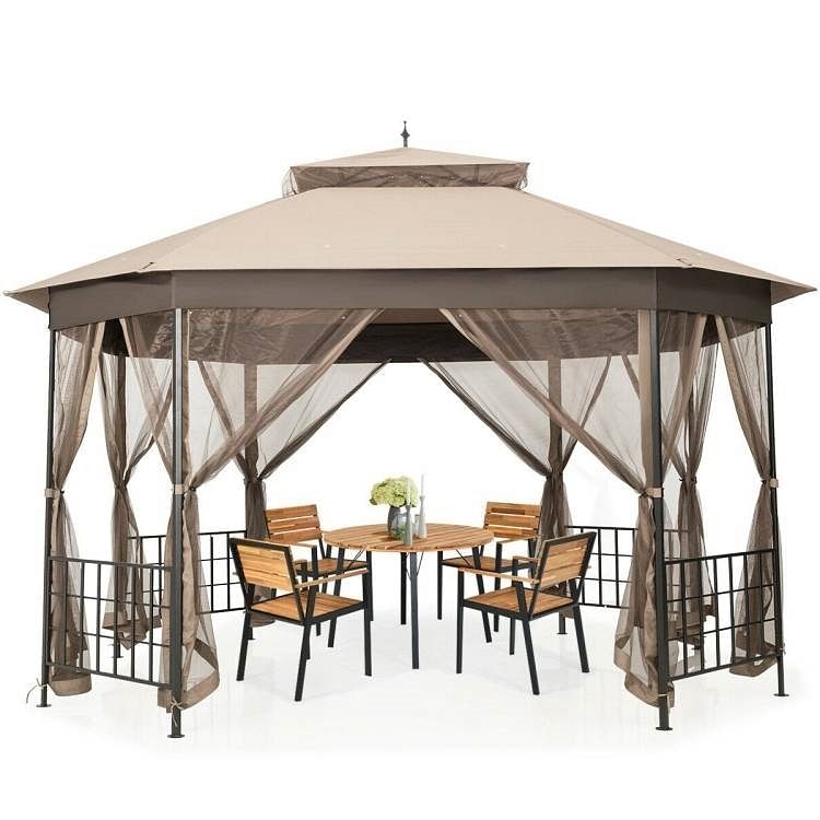 Outdoor 10 x 12 Ft Octagon Gazebo with Mosquito Net Sidewalls and
