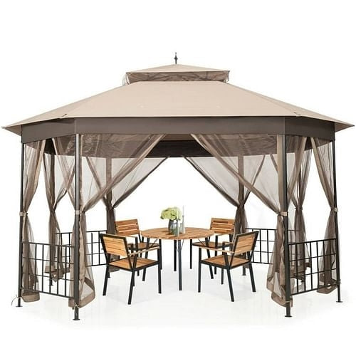 Outdoor 10 x 12 Ft Octagon Gazebo with Mosquito Net Sidewalls and