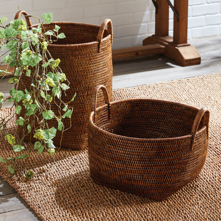 BURMA RATTAN ORCHARD BASKETS, SET OF 2 - Warm Brown