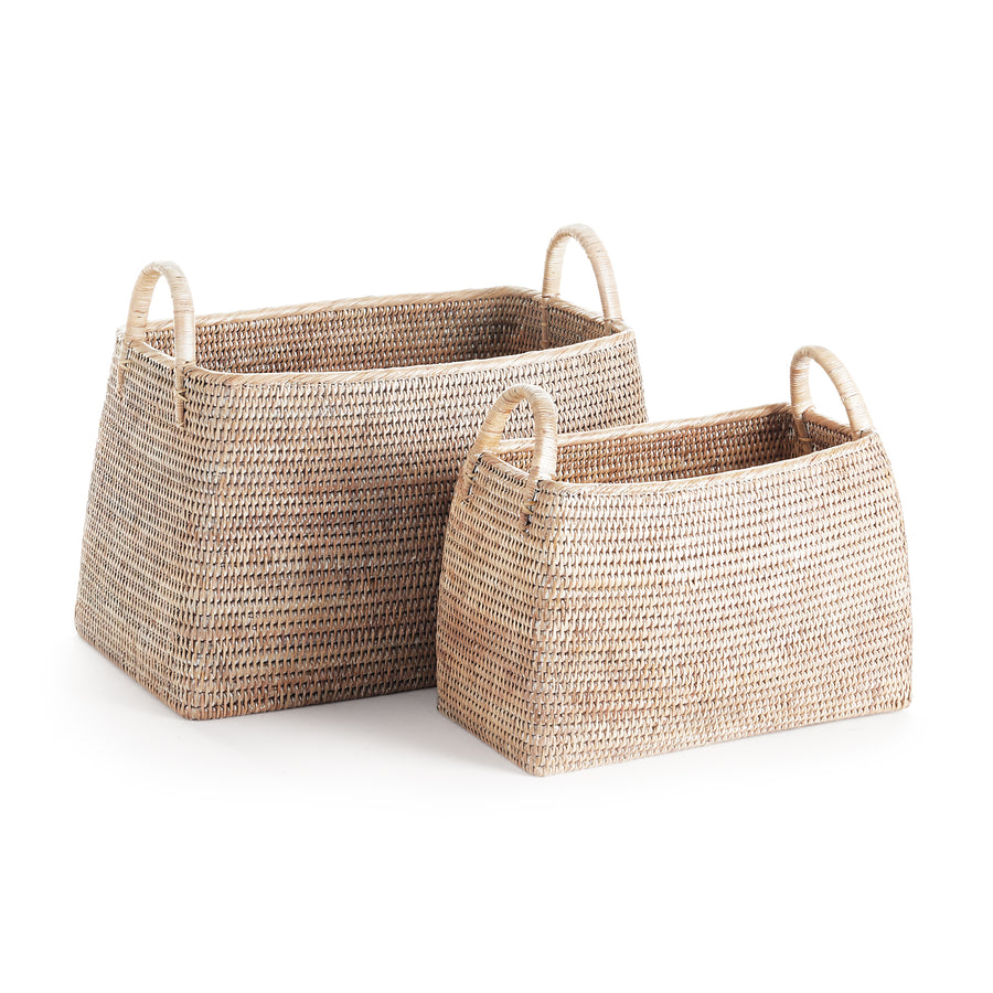 BURMA RATTAN NARROW MAGAZINE BASKETS, SET OF 2 - Whitewash