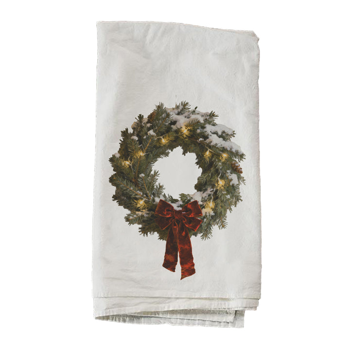 Christmas Wreath Velvet Bow Towel
