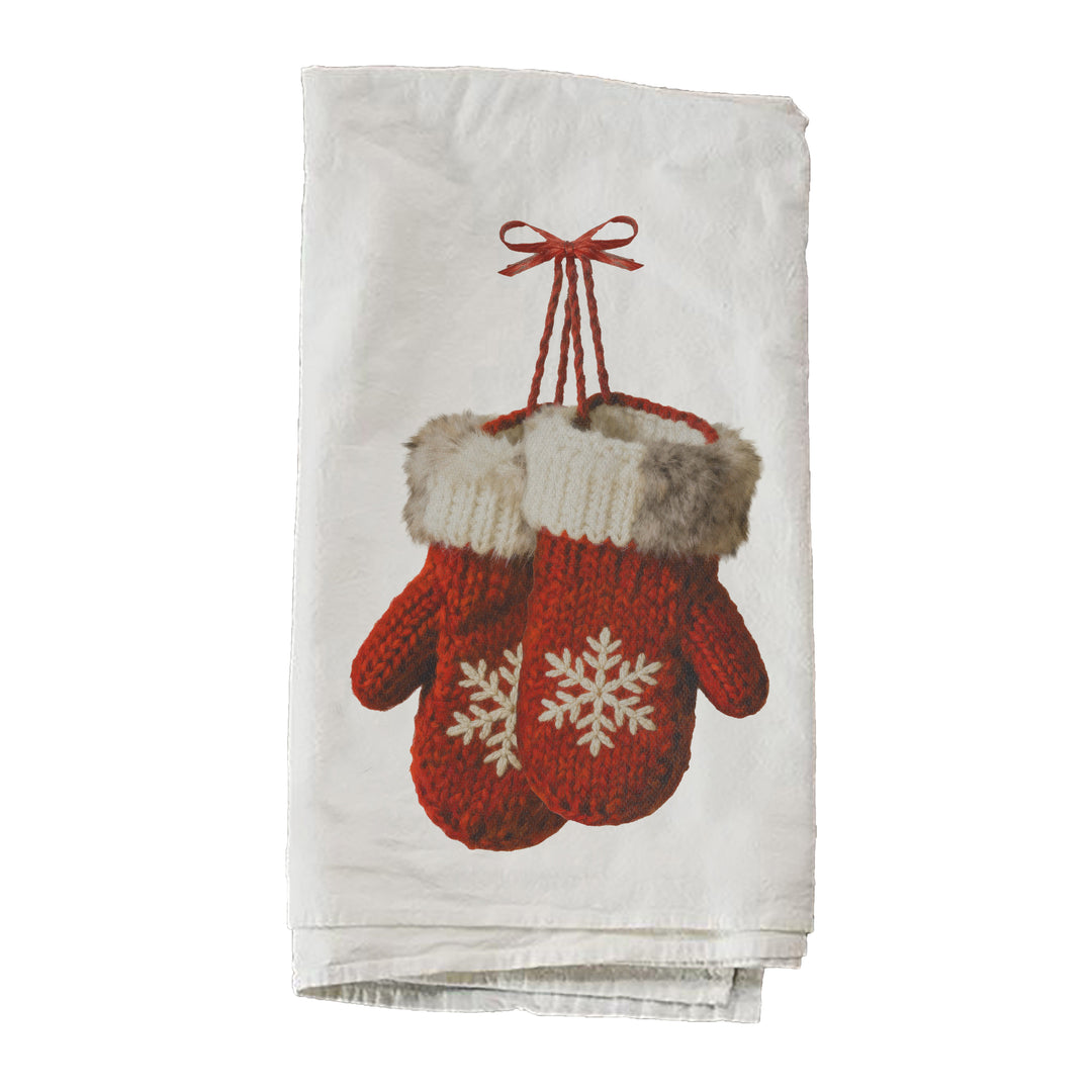 Red Mittens With Snowflakes Towel